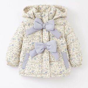 Floral Hooded Jacket with Bows